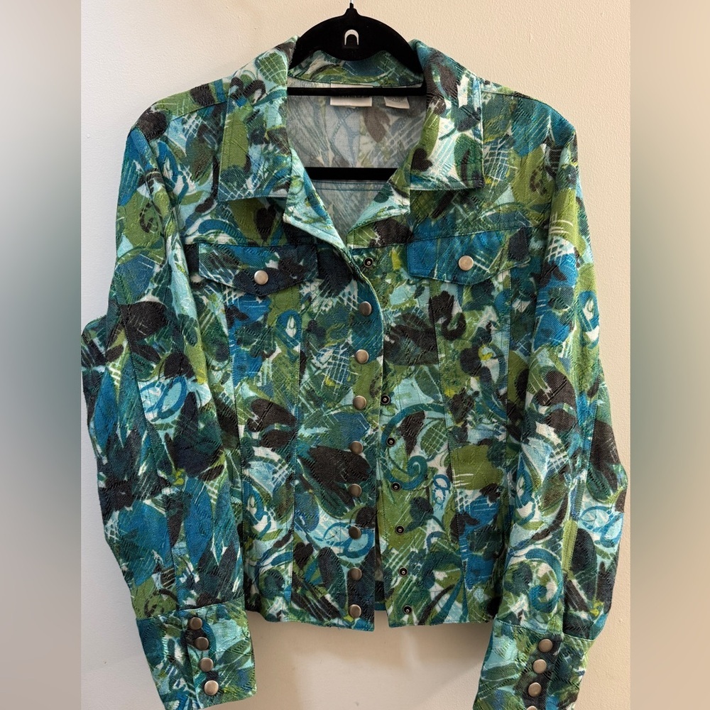 Chico’s Abstract Floral Tapestry Jacket Size 2 (L/12-14) - Picture 2 of 11